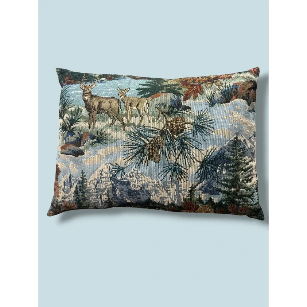 Deer Tapestry Pillow 16x11 Woodland Cabin Lodge Decor Mountain Pinecone Accent